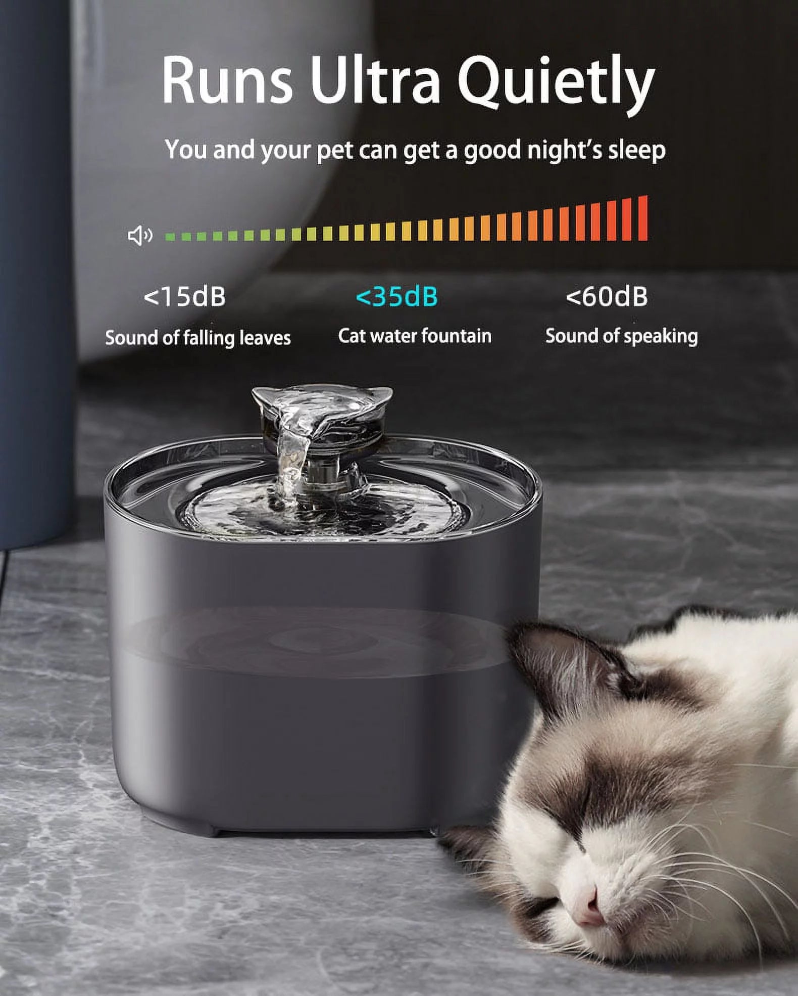 Cat Water Fountain, Pet Water Fountain Two Drinking Modes, Ultra-Quiet Pump, 2.2L/74Oz Capacity